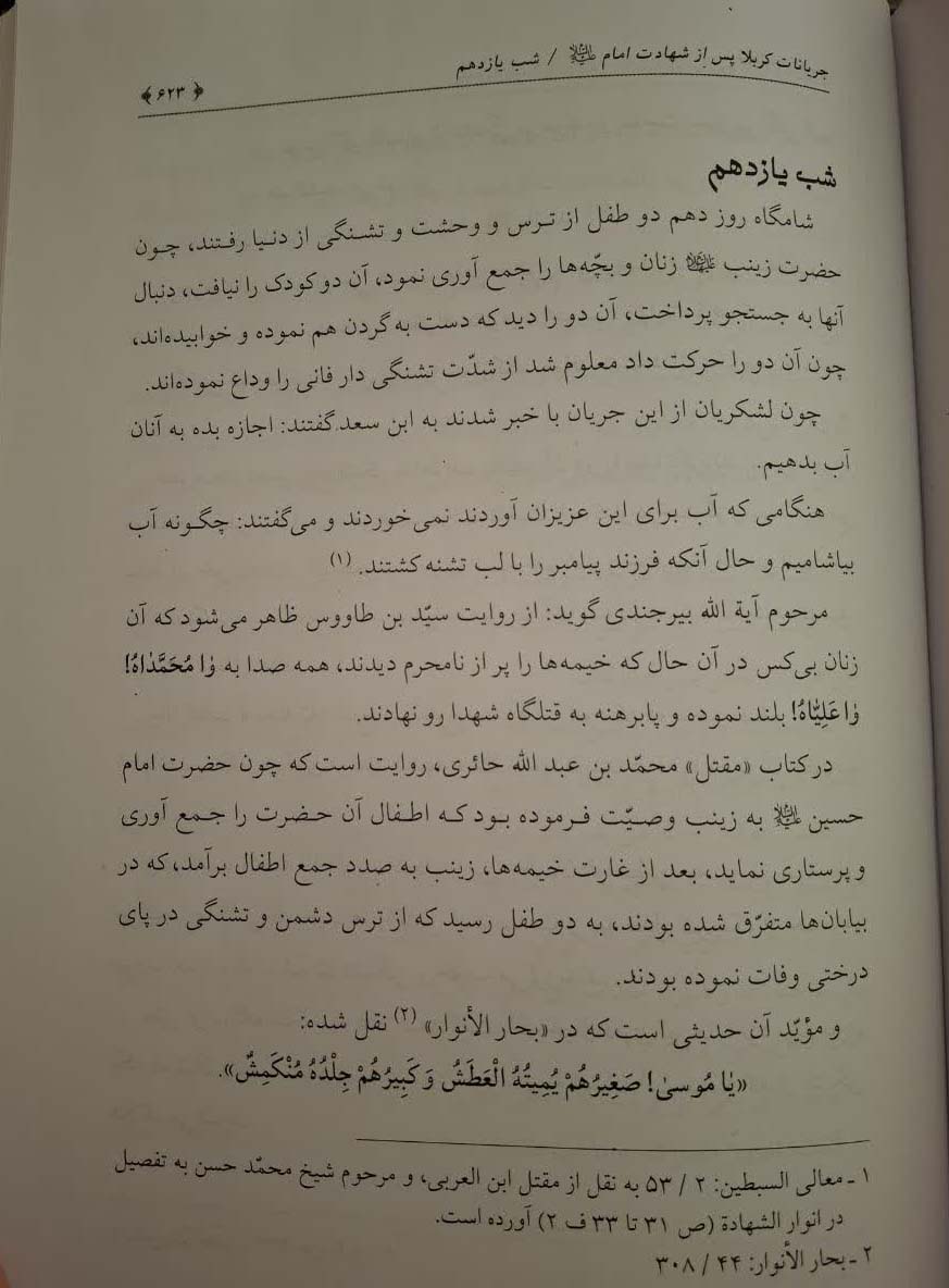 Text of Sahab-e Rahmat — events of Karbala after the martyrdom of the Imam (a.s.) — the eleventh night — p. 623